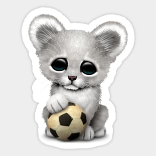 White Lion Cub With Football Soccer Ball Sticker